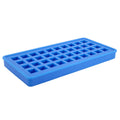 Sky blue silicone ice cube tray with 40 square molds for making ice cubes, ideal for kitchen and beverage use.