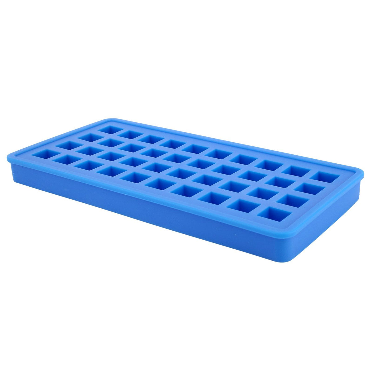 Sky blue silicone ice tray with 40 square-shaped ice cubes, ideal for DIY kitchen and baby feeding accessories.