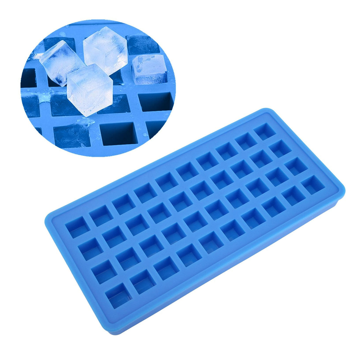 Sky blue silicone ice tray with 40 square cubes, ideal for DIY kitchen use and baby feeding accessories.