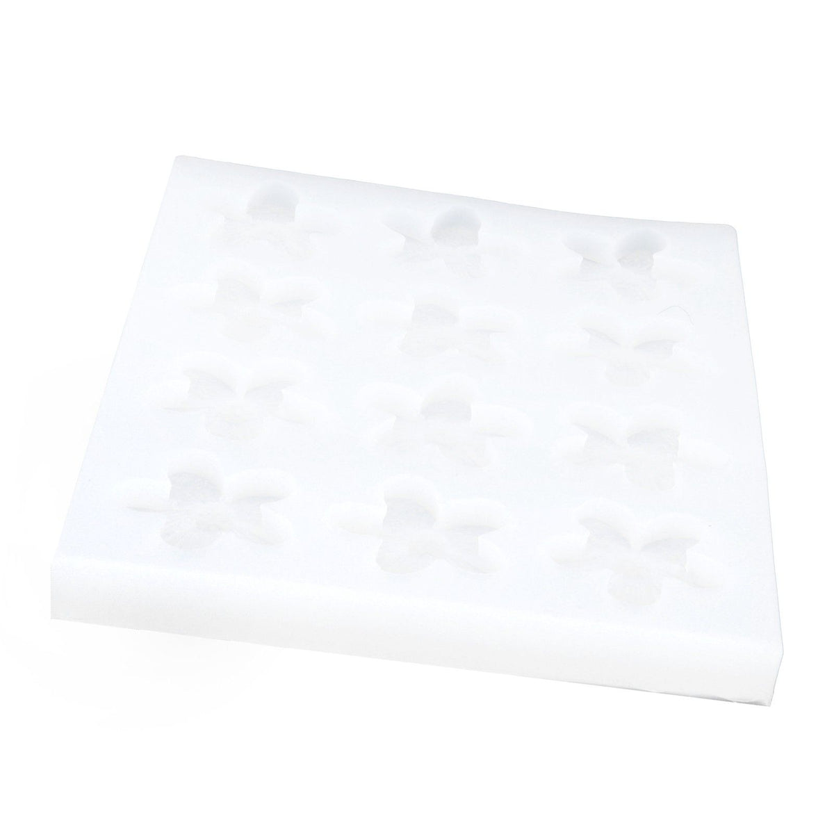 Flower-shaped silicone cake mold for chocolates, epoxy, or plaster, ideal for DIY craft and pretend play projects.