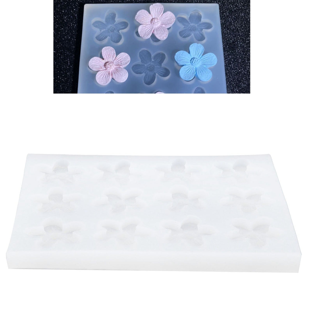 Flower-shaped silicone cake mold for chocolate, epoxy, or plaster, perfect for DIY decorative and pretend play projects.