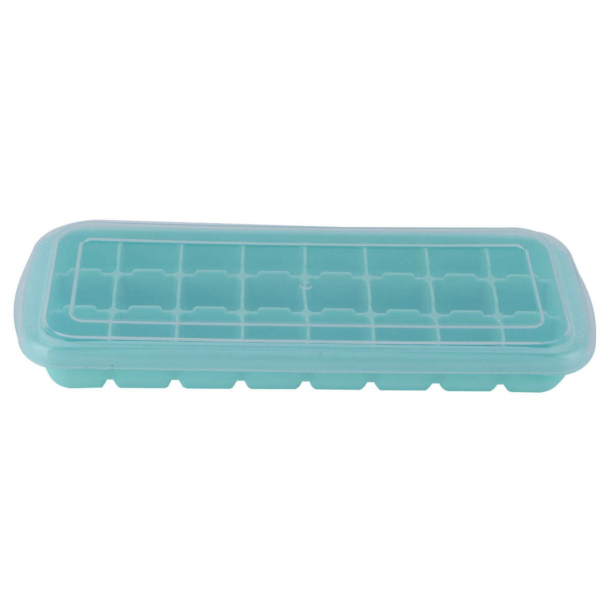 Green silicone ice cube tray with 24 small cubes and PP lid, designed for kitchen use and pretend play for kids.