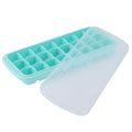 Green silicone ice tray with 24 small cubes and PP lid, designed for pretend play in a baby and kids' toy kitchen setting.
