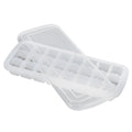 White silicone ice tray with 24 small cubes and PP lid, used for pretend play in kids' toy kitchen activities.