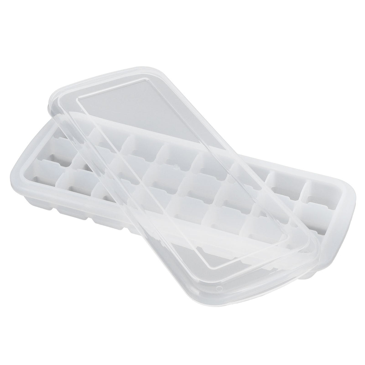 White silicone ice tray with 24 small cubes and PP lid, used for pretend play in kids' toy kitchen activities.