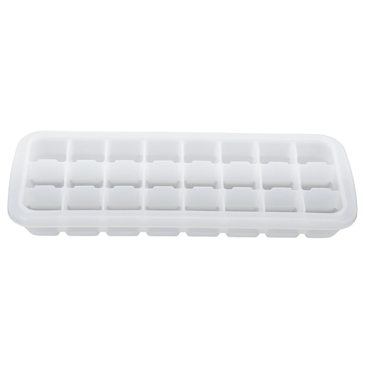 White 24-grid silicone ice tray with PP lid, designed for home kitchen use, featuring small cubes for versatile freezing and pretend play.