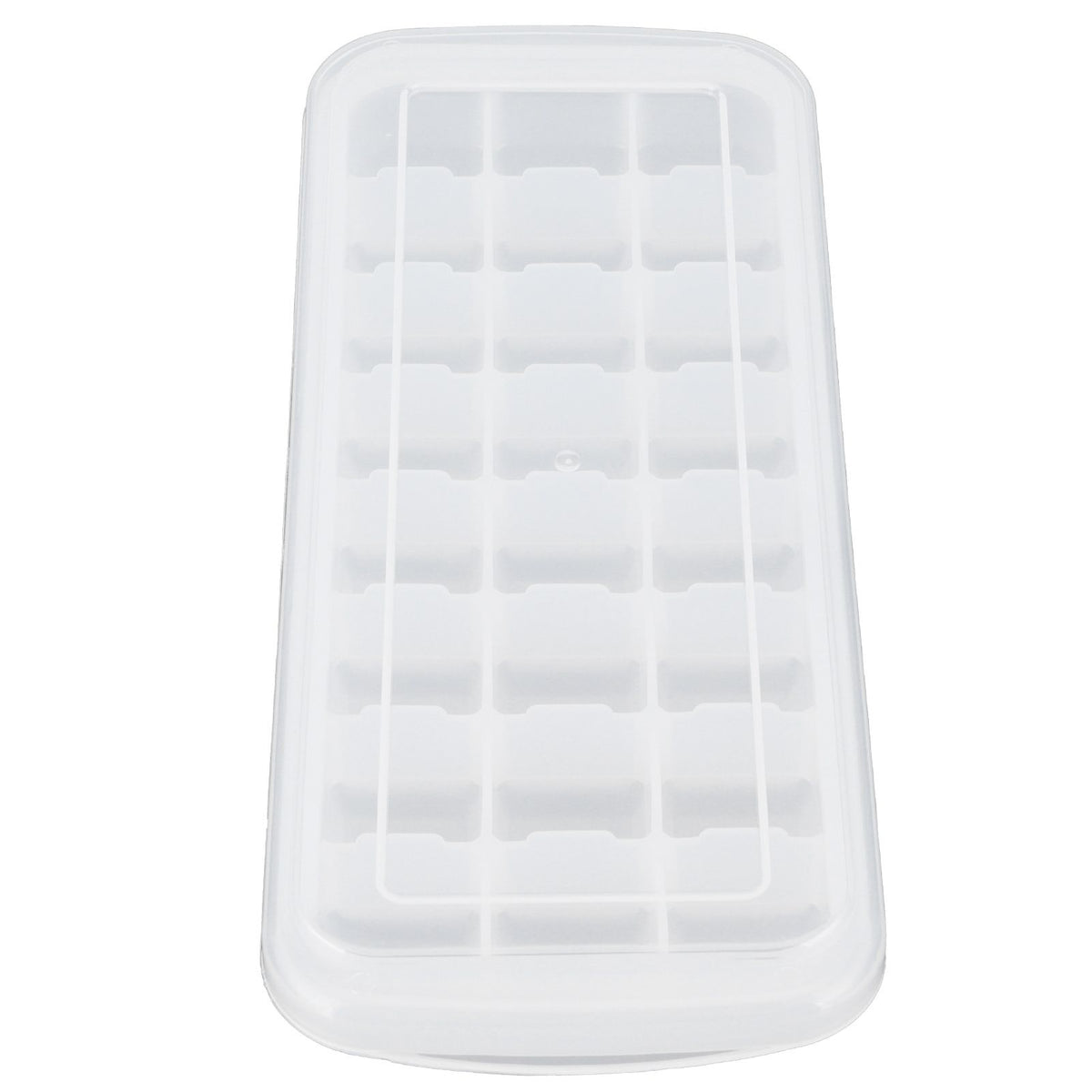 White silicone ice tray with 24 small cubes and PP lid, designed for home kitchen or pretend play with baby and kid toys.