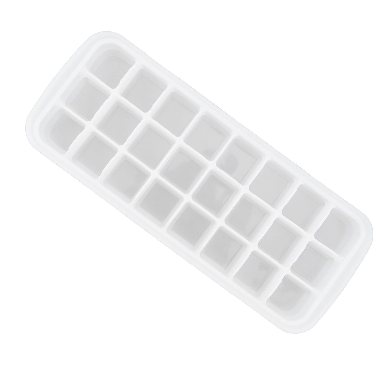 White silicone ice cube tray with 24 small cubes and a PP lid, ideal for pretend play and kitchen use for kids.