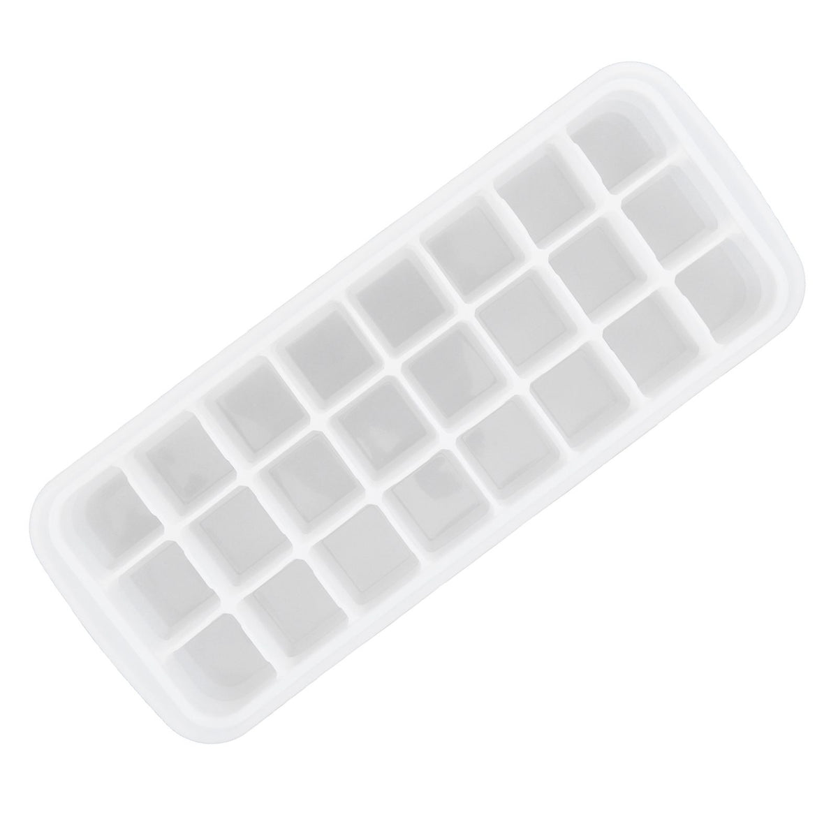 White silicone ice tray with 24 small cubes and PP lid, suitable for pretend play in baby and kids' kitchen toys.