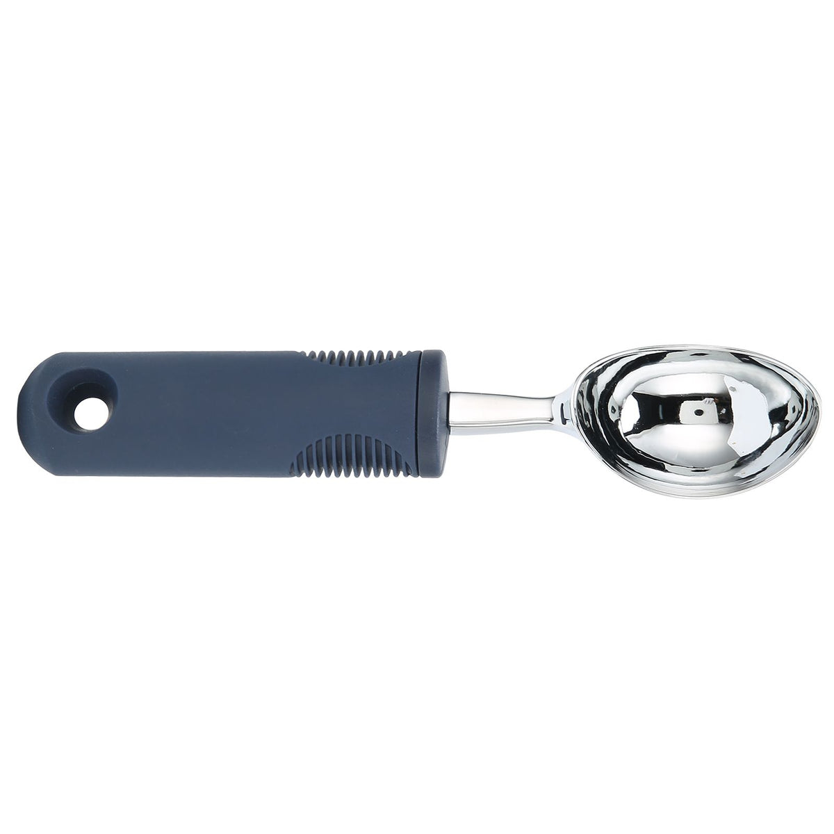 Zinc alloy ice cream scoop and watermelon baller for kitchen, ideal for baby and kids nursing and feeding, with ergonomic handle.