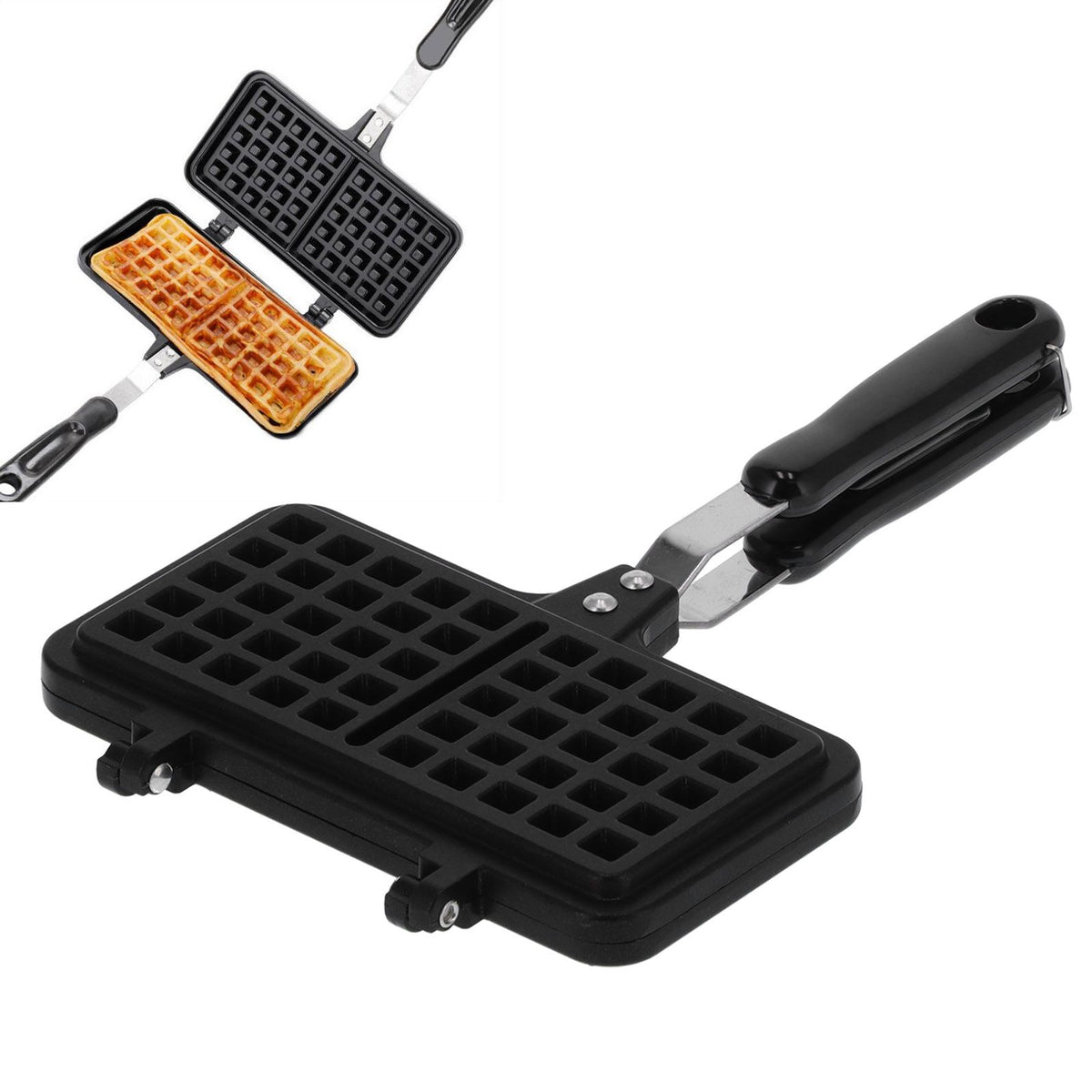 Double-sided non-stick waffle pan mold for baking, designed for pretend play with baby and kids' toy kitchen accessories.