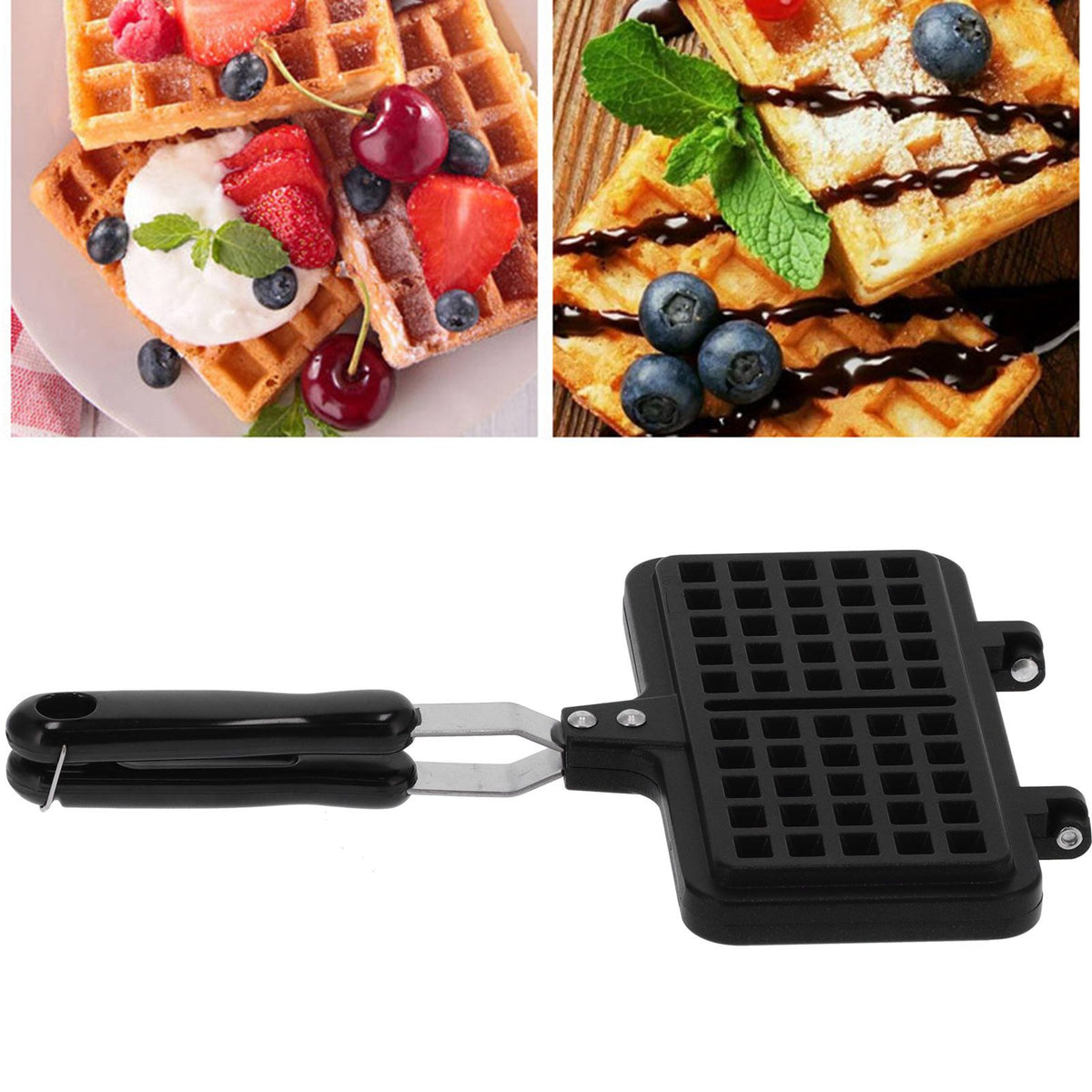 Double-sided non-stick waffle mold pan for baking, designed for pretend play with toy kitchen sets for kids.