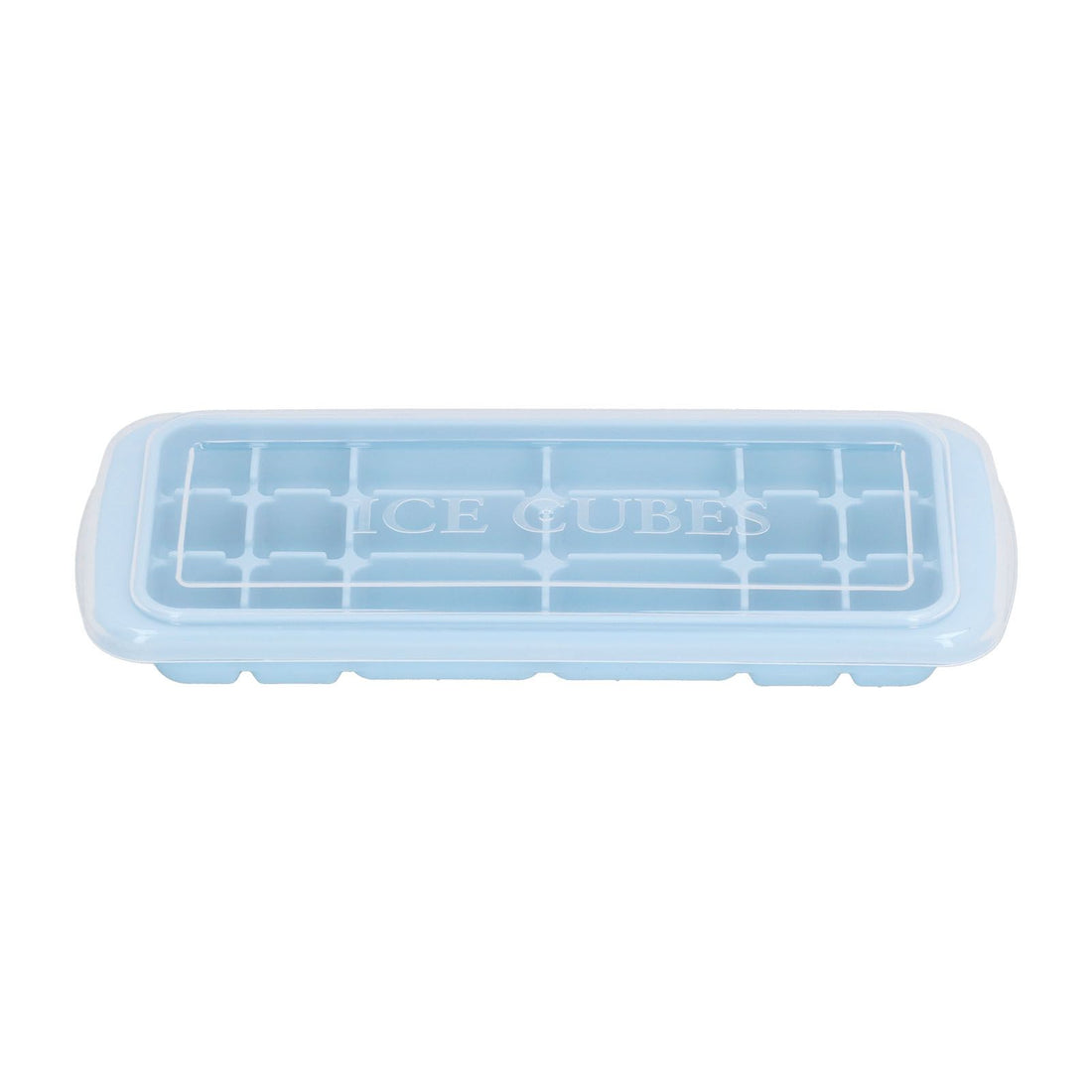 Blue silicone ice tray with lid, rectangular mold for ice cubes, suitable for cake and sushi, by Everything Baby.