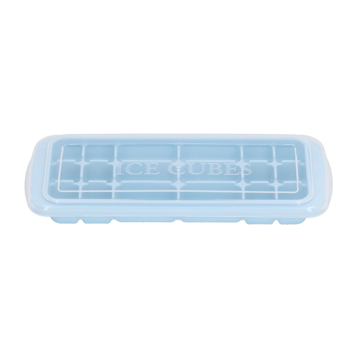 Blue silicone ice tray with lid, rectangular mold for ice cubes, suitable for cake and sushi, by Everything Baby.