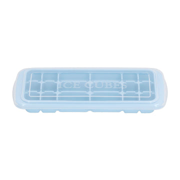 Blue silicone ice tray with lid, rectangular mold for ice cubes, suitable for cake and sushi, by Everything Baby.