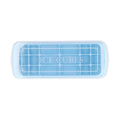 Blue silicone ice tray with lid, rectangular mold for ice cubes, suitable for cake and sushi, from Everything Baby.