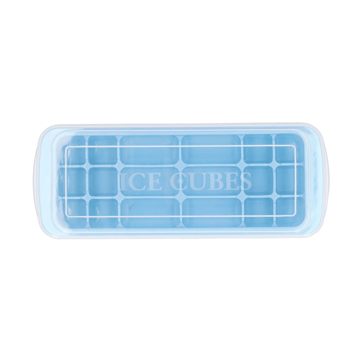 Blue silicone ice tray with lid, rectangular mold for ice cubes, suitable for cake and sushi, from Everything Baby.