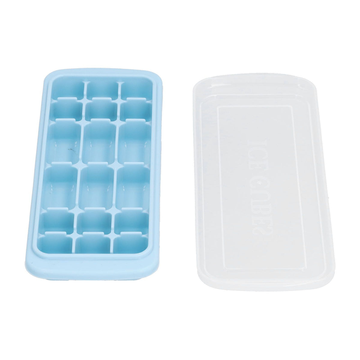 Blue silicone rectangular ice tray with lid, ideal for making ice cubes, cake, or sushi molds, by Everything Baby.