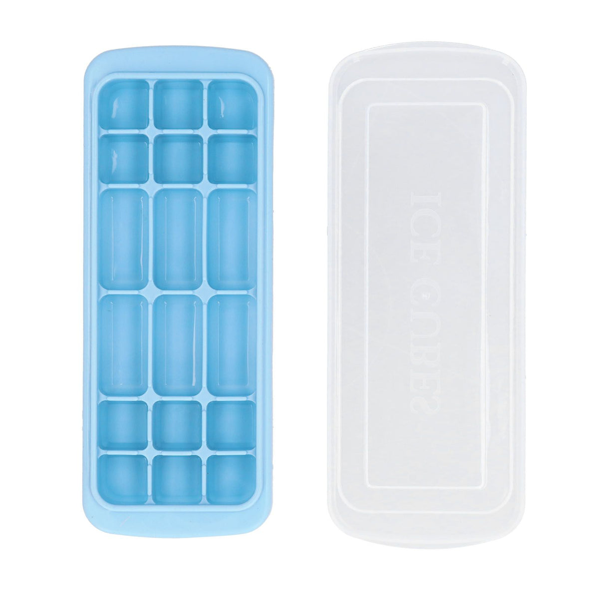 Blue silicone rectangular ice tray with lid, ideal for making ice cubes, cake, and sushi, by Everything Baby.