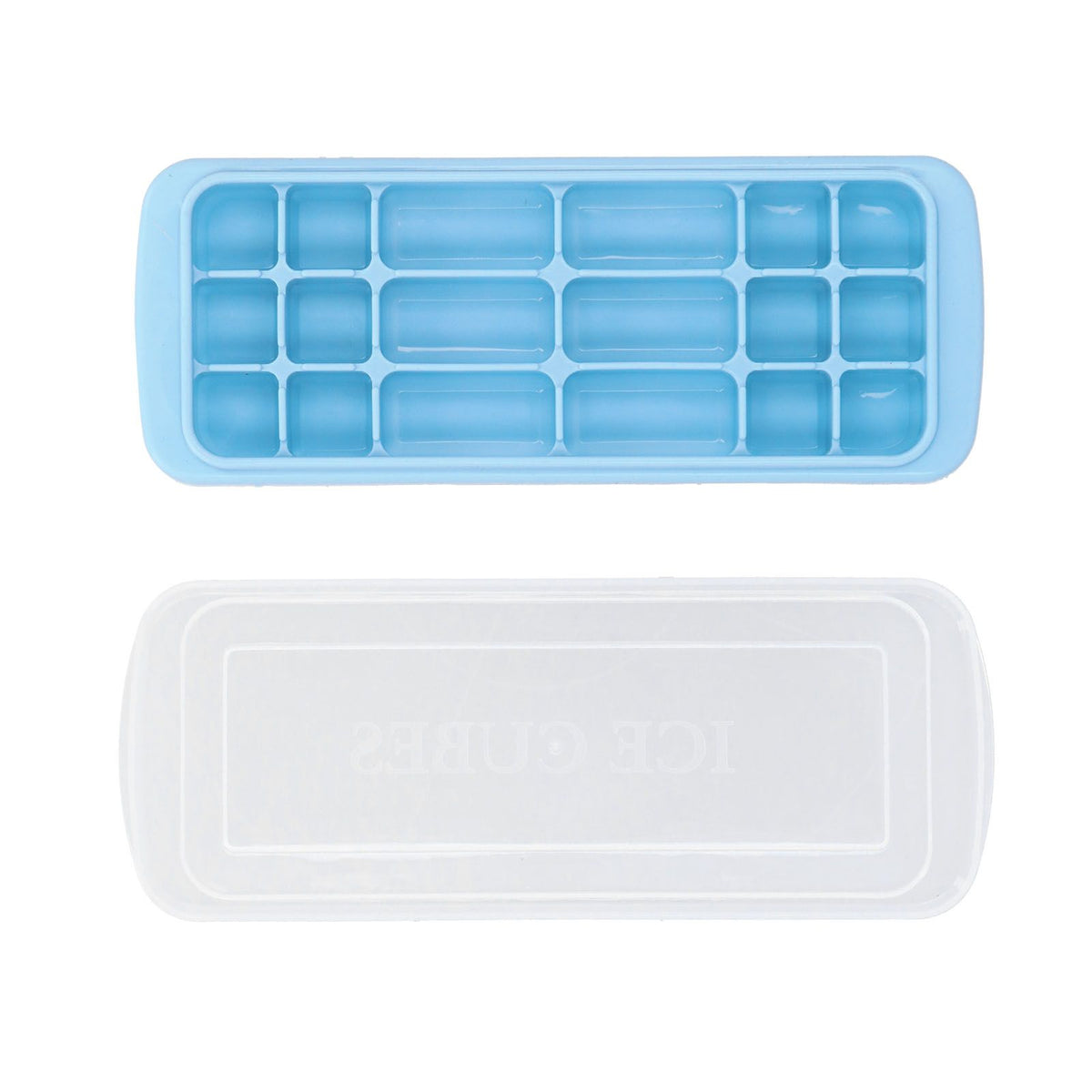 Blue silicone rectangular ice tray with lid for making ice cubes, suitable for cake and sushi, by Everything Baby.