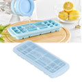 Blue silicone rectangular ice tray with lid, ideal for baby feeding, cake, and sushi ice cubes, by Everything Baby.