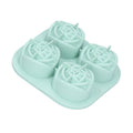 Light green silicone 4-grid rose-shaped ice cube mold tray for home bar and kitchen use, by Everything Baby.