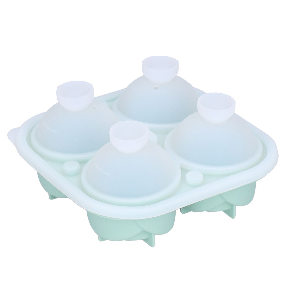 Light green silicone 4-grid rose shape ice mold tray for home bar and kitchen use, perfect for creating decorative ice cubes.