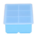 Sky blue large silicone ice tray with 6 square cells, lid, ideal for making ice cubes, cakes, chocolates, and pudding.