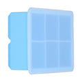 Sky blue large silicone ice tray with 6 square cells and lid, ideal for making ice cubes, cakes, chocolate, and pudding.