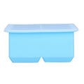 Sky blue large silicone ice tray with 6 square cells and lid, perfect for making ice cubes, cakes, chocolates, and puddings.