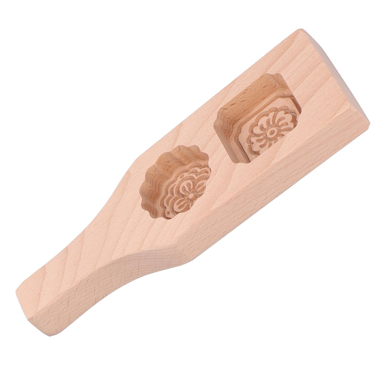 Handmade Chinese style mooncake mold with two holes, wooden pastry baking mold for home use, suitable for pretend play with kids