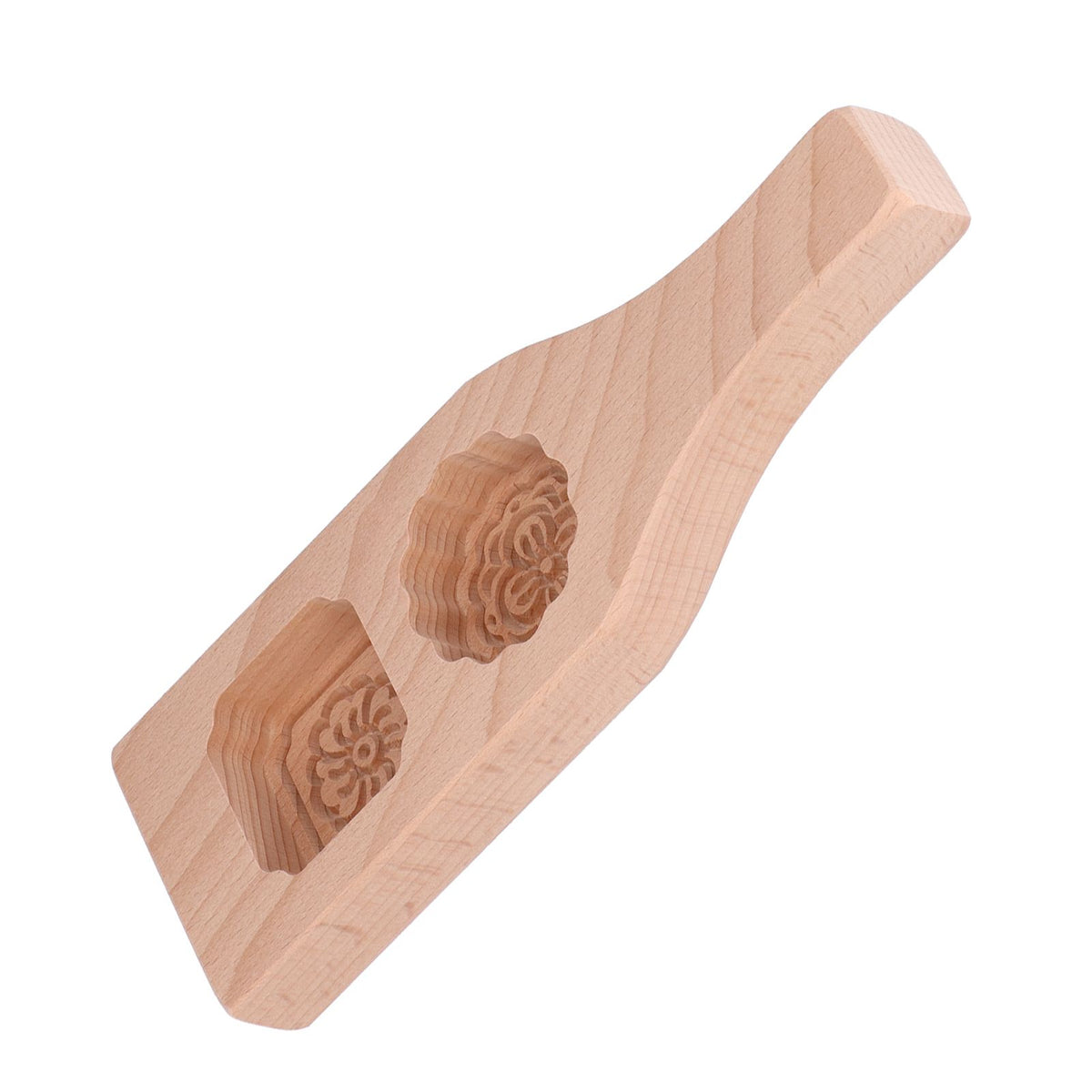Handmade wooden Mooncake Mold with 2 holes, traditional Chinese style for pastry baking, perfect for home use.