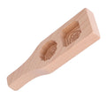 Wooden mooncake mold with two holes, handmade Chinese pastry baking tool, suitable for home use in traditional mooncake making.
