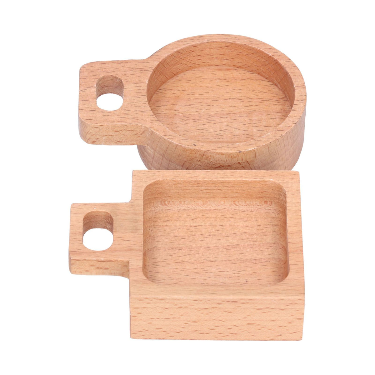 Beech snack dish with handle by Everything Baby, round and rectangular multi-purpose sauce plate for home, kitchen, and outdoor use.