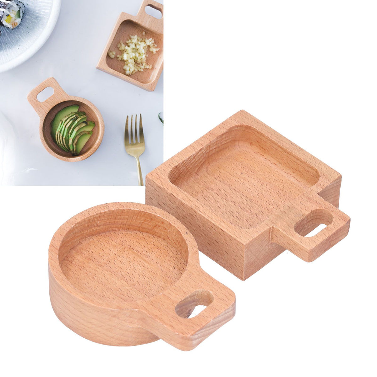 Beech snack dish with handle, versatile sauce plate for baby and kids feeding, suitable for home, kitchen, and outdoor use