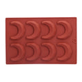 Eight-hole moon-shaped silicone mold for 3D chocolate cake decoration, ideal for home bakery and kids' pretend play.