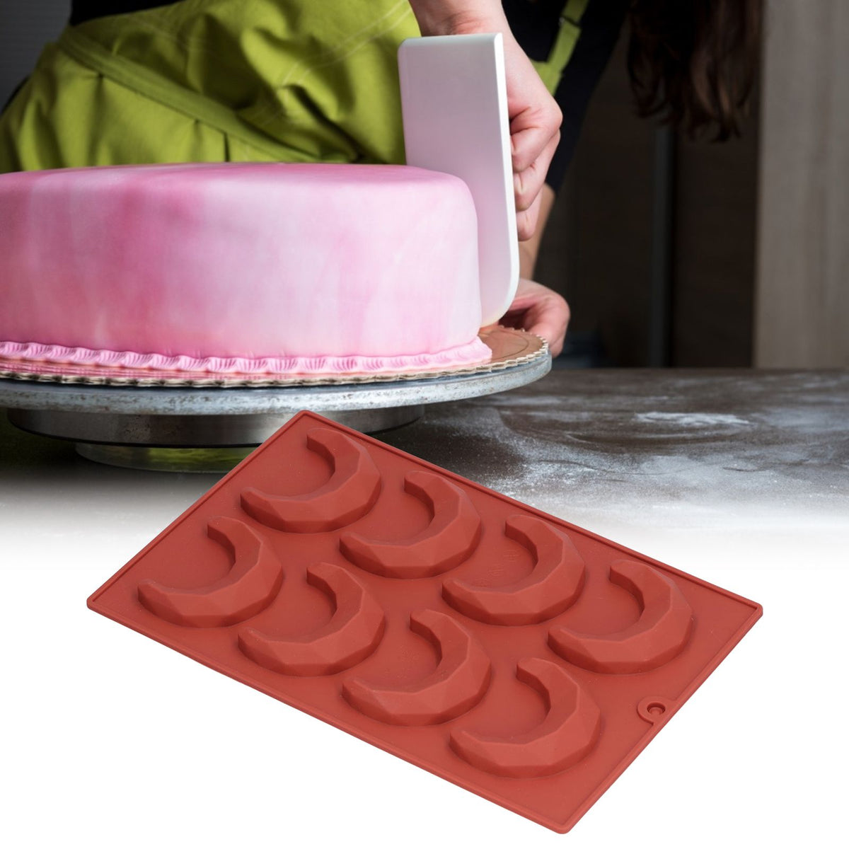 Moon-shaped 8-hole 3D chocolate cake mold from Everything Baby, ideal for home baking and kids' pretend play.