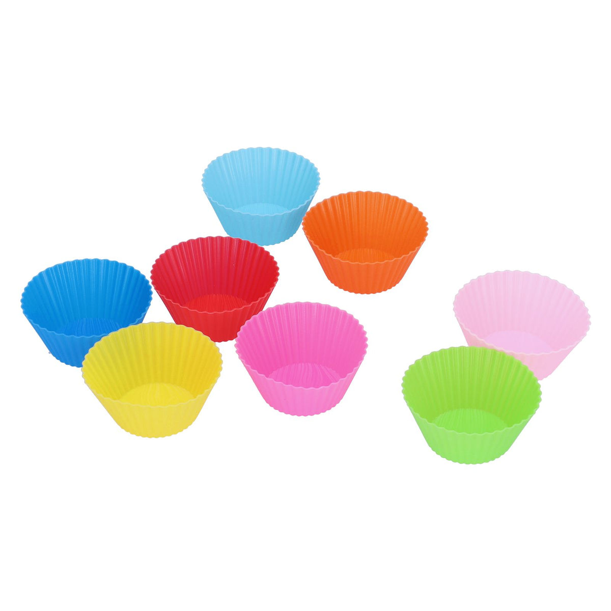 Set of 8 colorful silicone baking cups, 7cm round, reusable, heat-resistant cake molds for baking and feeding.