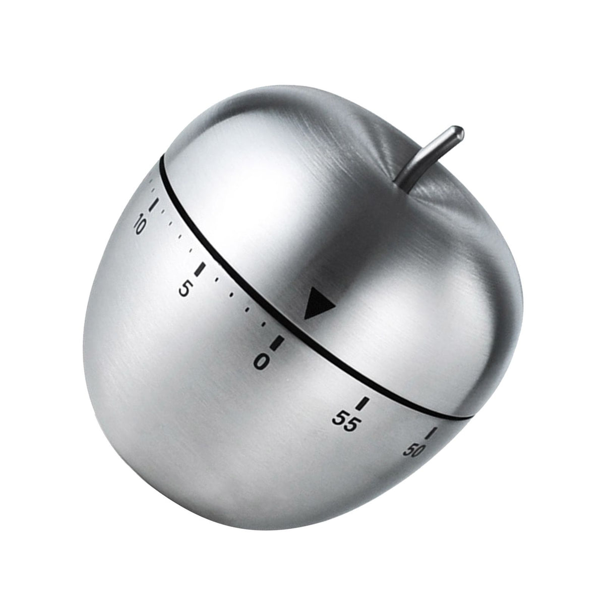 Fruit-shaped stainless steel kitchen timer with clear scale, portable mechanical countdown timer for cooking and reminders.