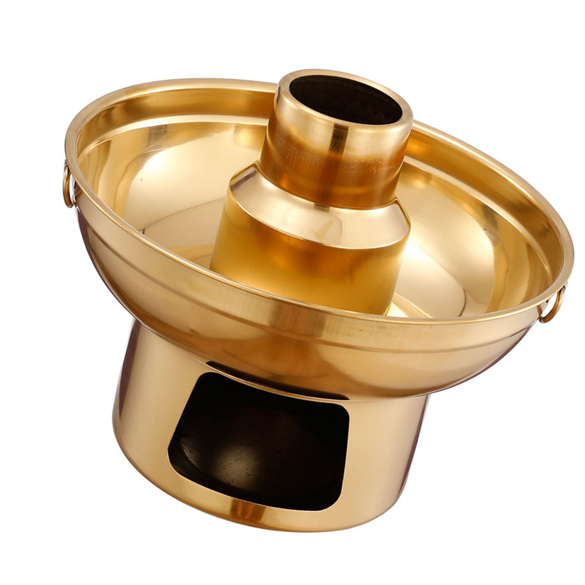 Stainless steel 22cm dessert pan with fountain for ice cream, fruits, and dry ice display, ideal for baby and kids nursing and feeding.