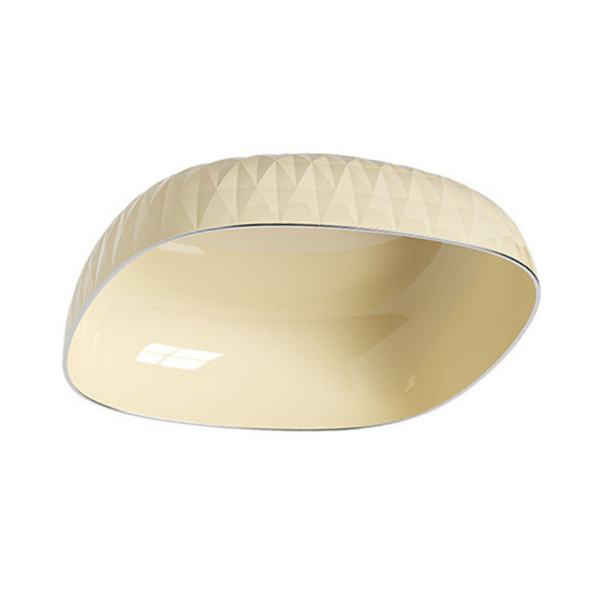 Large round plastic fruit plate with diamond stripe pattern, ideal for snacks and candies on living room coffee tables.