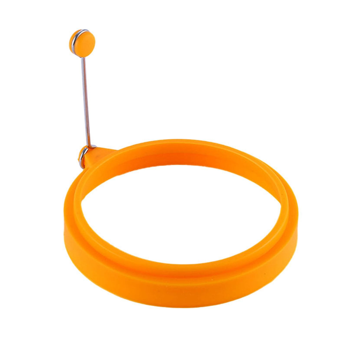 Orange silicone round egg ring for easy, reusable frying of eggs and pancakes, ideal for breakfast and sandwich making.