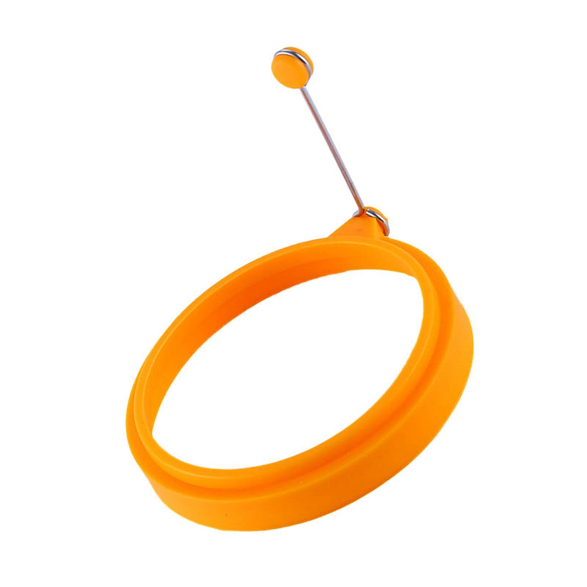Orange silicone round egg ring for pancakes and fried eggs, reusable and easy to clean, ideal for breakfast and sandwich making.