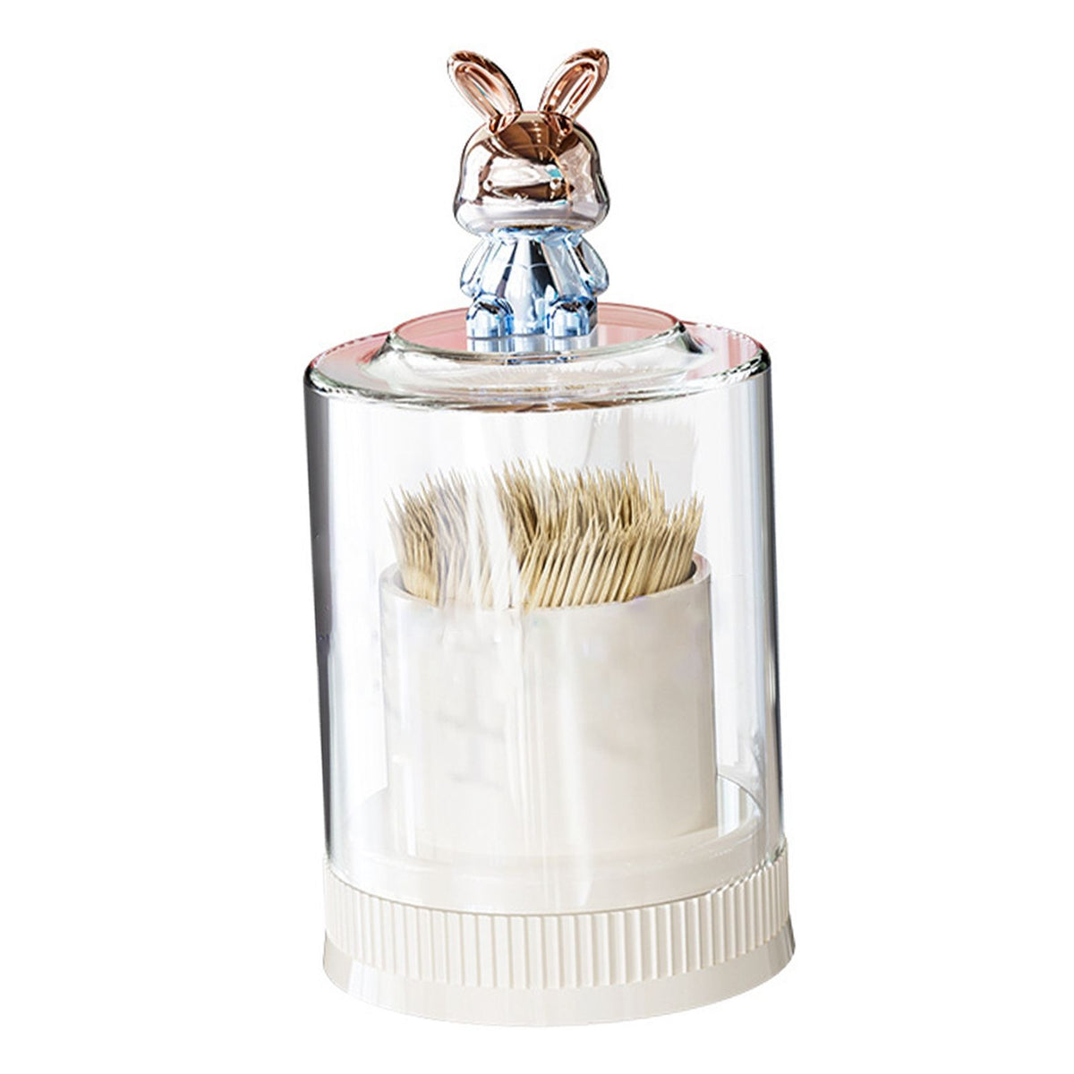 Transparent round toothpick holder with a cute rabbit lid, large capacity for kitchen or restaurant use by Everything Baby.