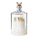 Transparent round toothpick holder with a cute rabbit lid, large capacity, suitable for kitchen or restaurant use.