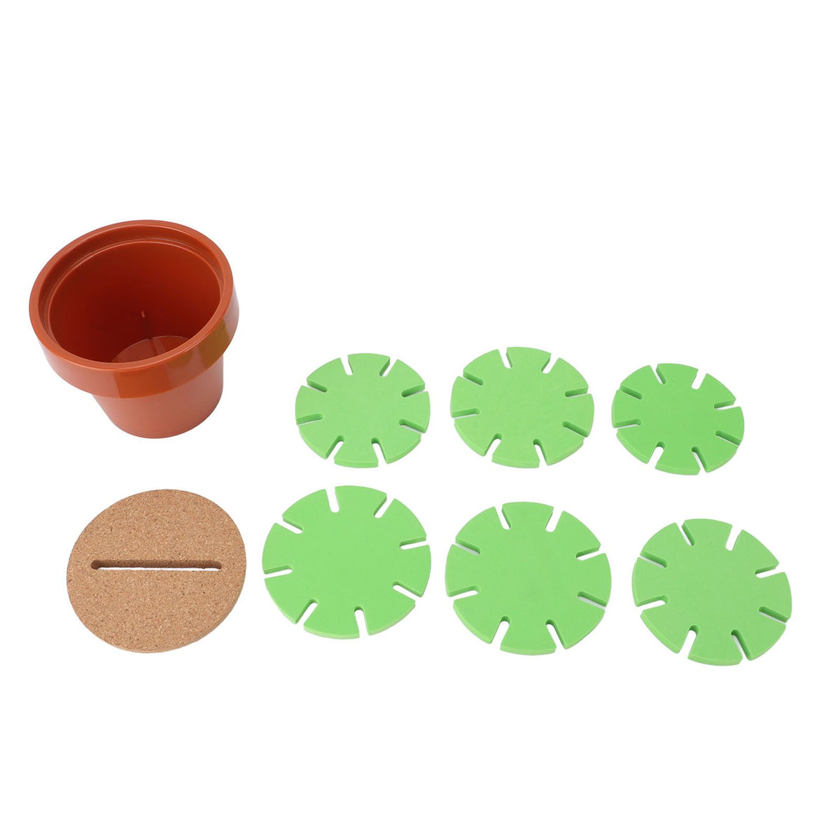 Cute cactus coaster with flowerpot holder, heat insulation, anti-slip drink cup mat for home table decor and stroller accessories.