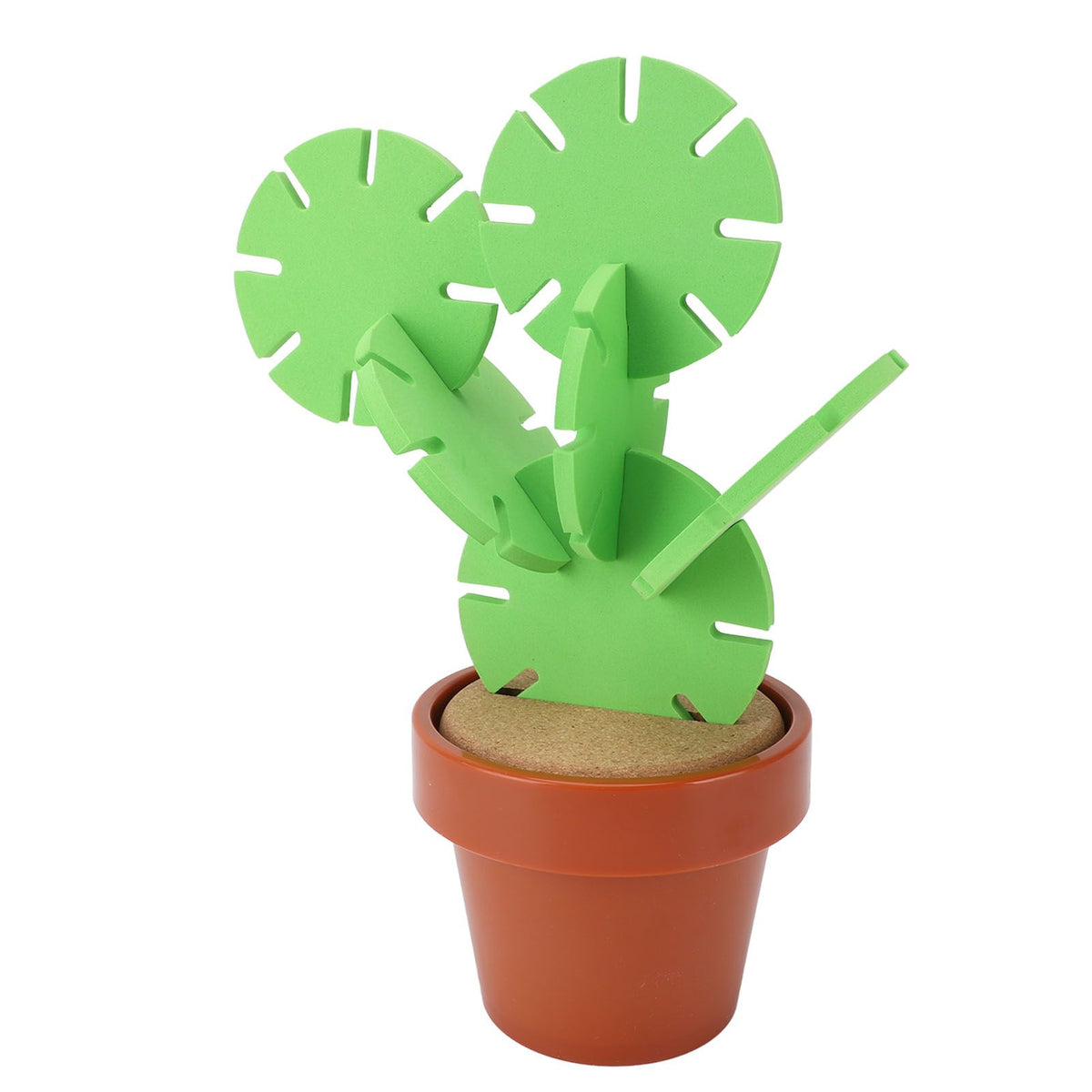 Cute cactus coaster with flowerpot holder, heat insulation and anti-slip features, perfect for protecting tabletops.