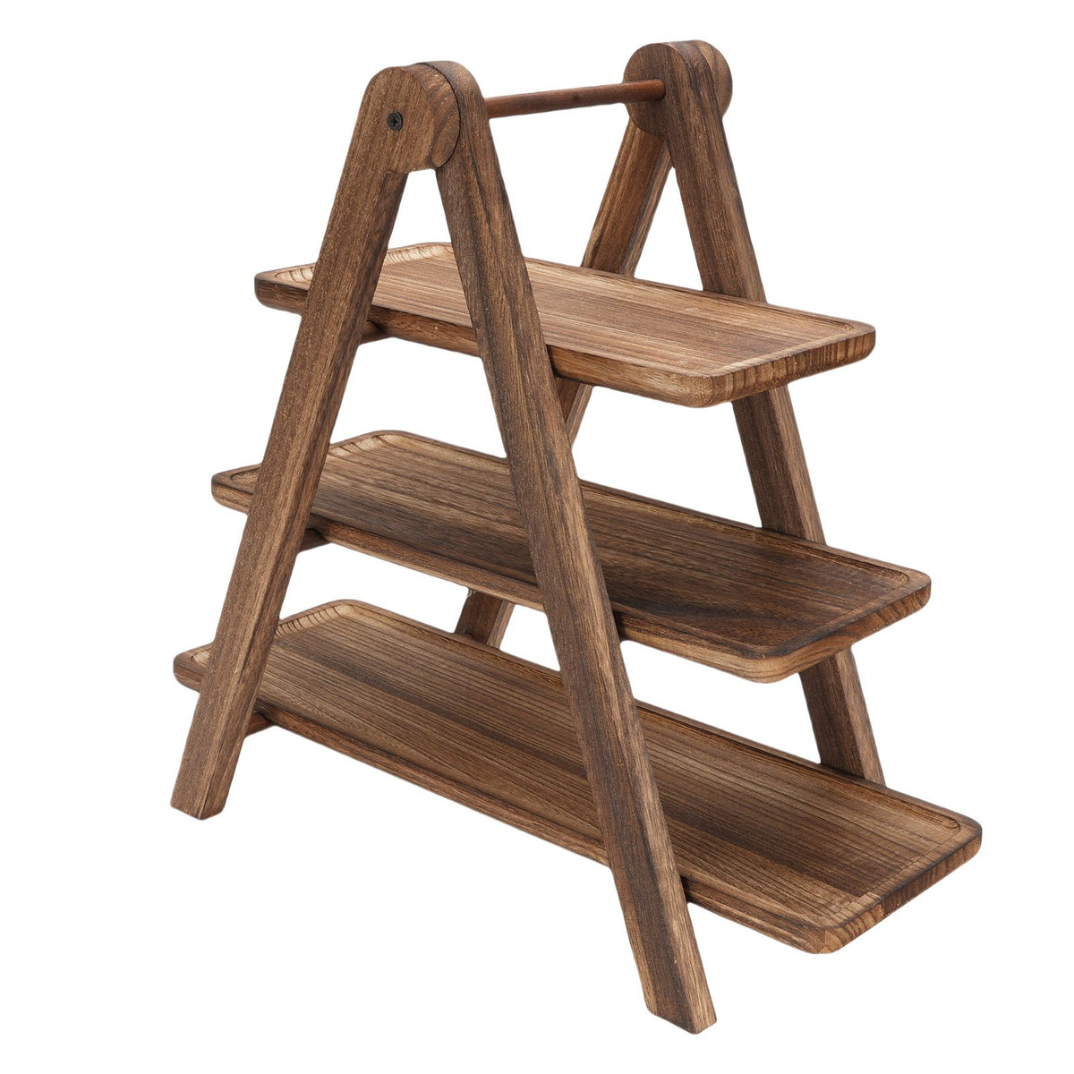 Wooden 3-tier serving tray with rectangular design, ideal for displaying cupcakes or snacks, farmhouse style wooden tiered platter