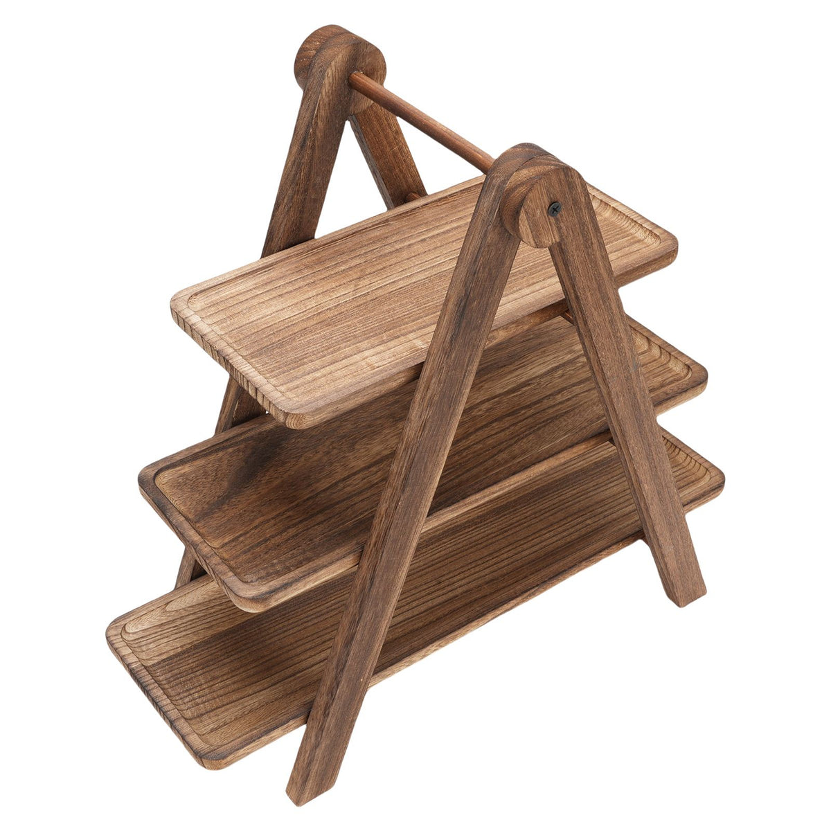 Wooden 3-tier serving tray with rectangular design, ideal for displaying cupcakes or snacks, farmhouse style, by Everything Baby.