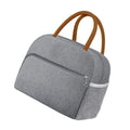 Gray reusable insulated lunch bag for kids and adults, leakproof, freezable thermal food box for office, picnics, and outdoor trips.